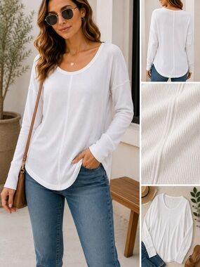 Lucky Brand Soft Off White Waffle Knit Long Sleeve Top Size L